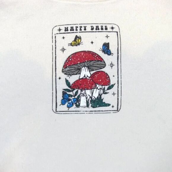 Women's Happy Daze Mushroom Crop top Size Large - Picture 2 of 3